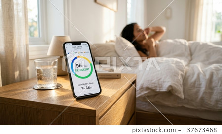 AI Sleep Quality Analysis App in Bright Morning Sun Light AI Sleep Quality Analysis App in Bright Morning Sun Light 137673468