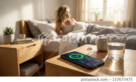AI Sleep Quality Analysis App in Bright Morning Sun Light AI Sleep Quality Analysis App in Bright Morning Sun Light 137673475