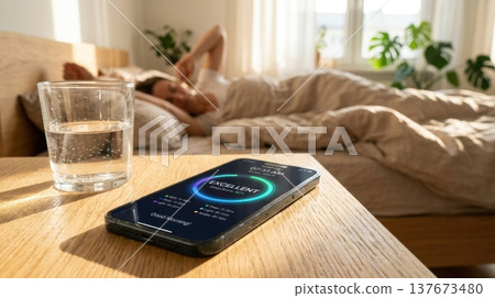 AI Sleep Quality Analysis App in Bright Morning Sun Light 137673480