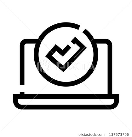 Laptop with check mark verifying completion or approval 137673796