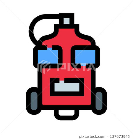 Red wheeled fire extinguisher protecting against emergency Red wheeled fire extinguisher protecting against emergency 137673945