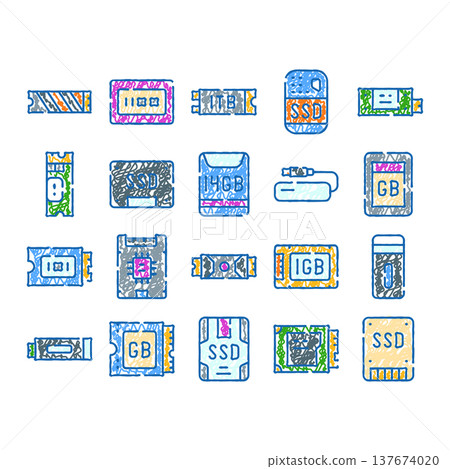Hand drawn doodle computer data storage devices Hand drawn doodle computer data storage devices 137674020