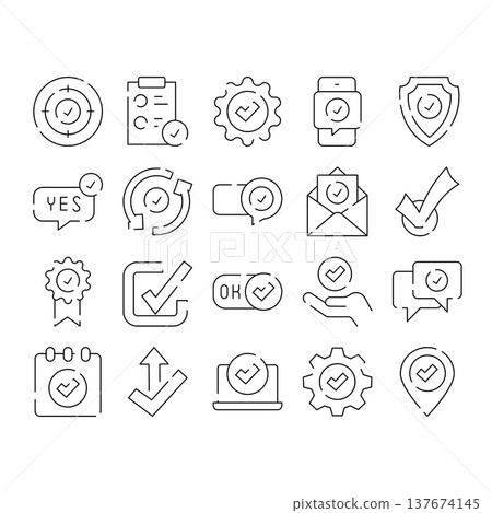 Approval verification checkmark related line icon collection 137674145