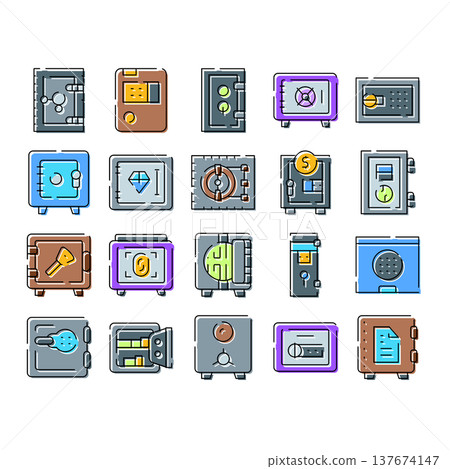 Security cash box storage line icons collection 137674147
