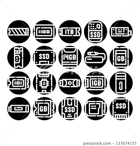 Computer hardware memory and storage glyph icons 137674155