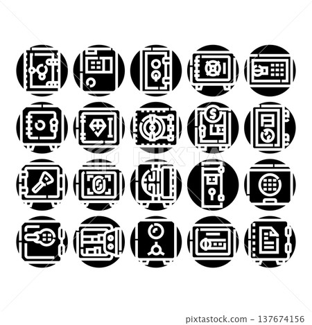 Safe box security protection glyph icons set Safe box security protection glyph icons set 137674156
