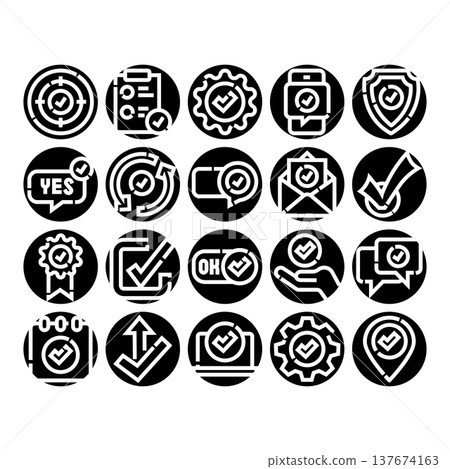Approval and check mark icons set collection Approval and check mark icons set collection 137674163