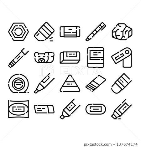 Collection of eraser and stationery line icons 137674174