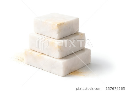 Luxury White Stone Blocks with Gold Dust Accents on White, Modern Minimalist Banner 137674265