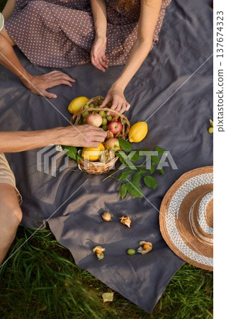 Calm scene with ripe apples and pears displayed naturally Calm scene with ripe apples and pears displayed naturally 137674323