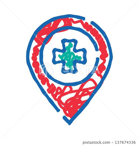 Medical cross map pin indicating health facility location 137674336