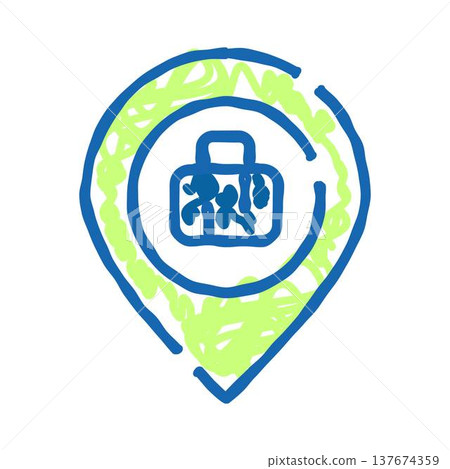 Luggage location indicator pinpointing travel destination route 137674359