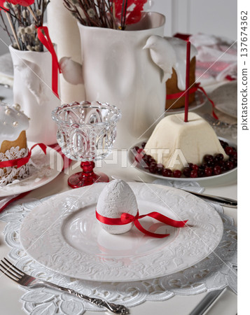 Calm festive morning with subtle decorations and earthy hues 137674362