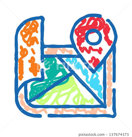 Map with colorful location pin doodle illustration Map with colorful location pin doodle illustration 137674373
