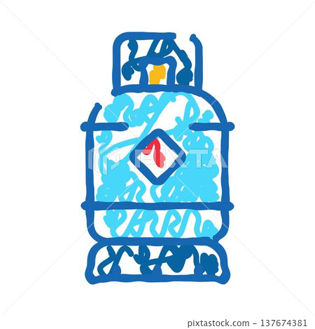 Blue gas cylinder illustration with danger symbol 137674381