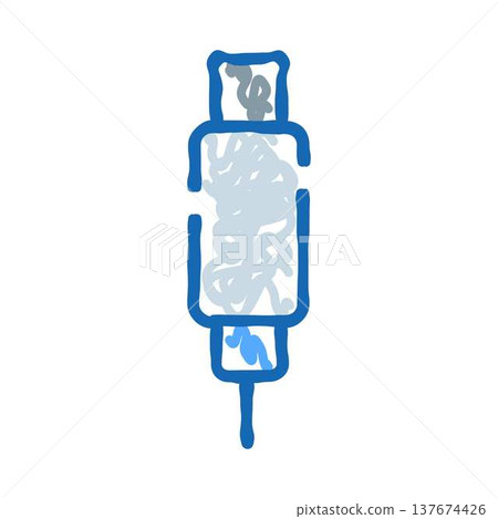 Syringe filled injecting medical treatment doodle drawing Syringe filled injecting medical treatment doodle drawing 137674426