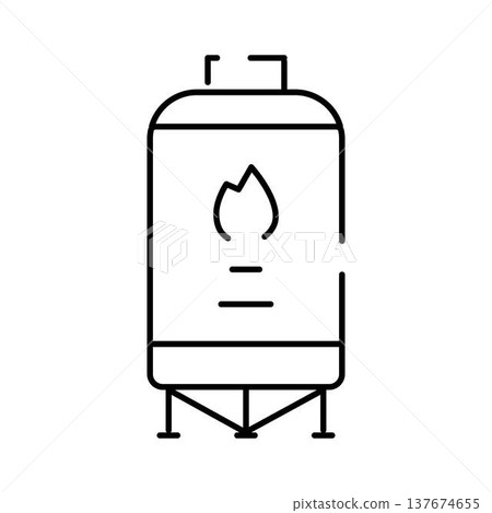 Gas storage tank line icon with flame Gas storage tank line icon with flame 137674655