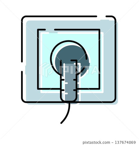 Electrical power outlet with cable plug inserted Electrical power outlet with cable plug inserted 137674869