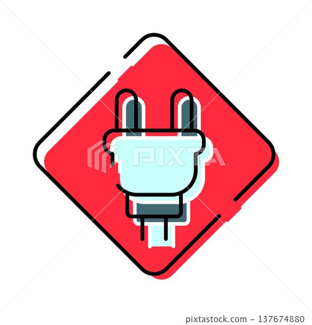 Electric power plug connecting energy hazard warning 137674880