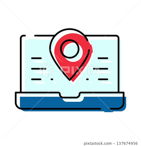 Laptop screen displaying location pin and digital map navigation Laptop screen displaying location pin and digital map navigation 137674956