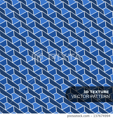 Blue seamless geometric 3d abstract pattern. Futuristic digital technology repeatable vector structure background. Blue optical illusion design Blue seamless geometric 3d abstract pattern. Futuristic digital technology repeatable vector structure background. Blue optical illusion design 137674994