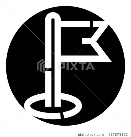 Flag pole marking destination spot in circle 137675182