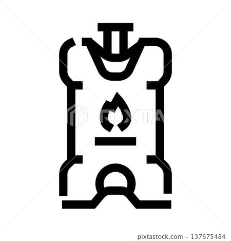 Gas fuel tank container with burning flame line icon Gas fuel tank container with burning flame line icon 137675484
