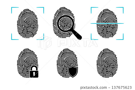 Biometric fingerprint and security icons set, without background Biometric fingerprint and security icons set, without background 137675623