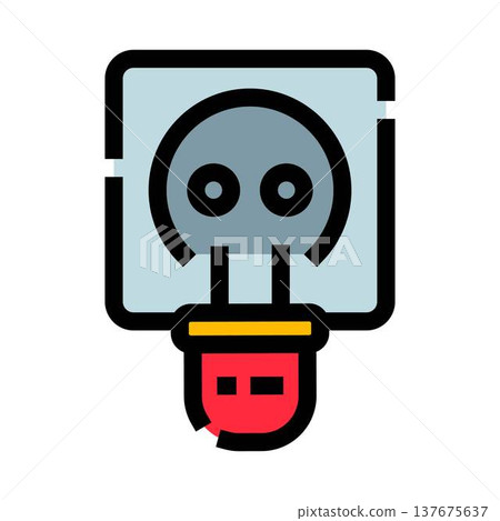 Electrical plug connecting into wall power outlet Electrical plug connecting into wall power outlet 137675637