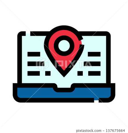 Laptop displaying map pin location and navigation route Laptop displaying map pin location and navigation route 137675664