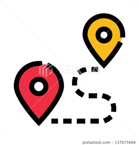 Two location pins with dotted route path 137675666