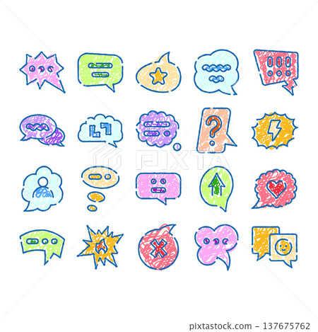 Colorful doodle chat speech bubble icons set Colorful doodle chat speech bubble icons set 137675762