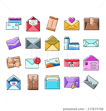 Envelopes mail and letter correspondence icons collection Envelopes mail and letter correspondence icons collection 137675788