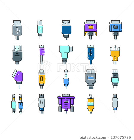 Variety of electronic device cable connectors and ports Variety of electronic device cable connectors and ports 137675789