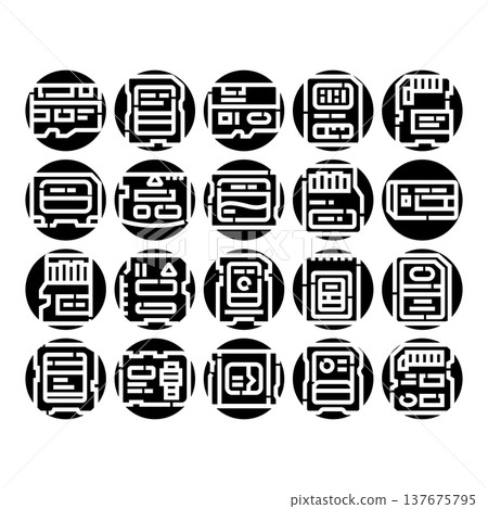 Digital memory card storage devices glyph icons set Digital memory card storage devices glyph icons set 137675795