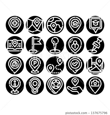 Location pin map pointer navigation glyph icons set Location pin map pointer navigation glyph icons set 137675796