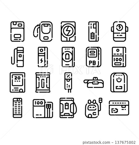 Portable power bank battery charger gadget icons collection Portable power bank battery charger gadget icons collection 137675802