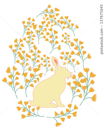 An Easter egg with a painted Easter bunny and floral designs. Kids egg game. He is risen, Happy Easter 137675845