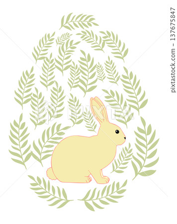 An Easter egg with a painted Easter bunny and floral designs. Kids egg game. He is risen, Happy Easter 137675847