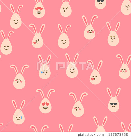 A seamless pattern with Easter eggs with emoticons and bunny ears. A vibrant seamless background for Easter designs. A seamless pattern with Easter eggs with emoticons and bunny ears. A vibrant seamless background for Easter designs. 137675868