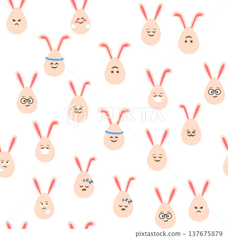 A seamless pattern with Easter eggs with emoticons and bunny ears. A vibrant seamless background for Easter designs. A seamless pattern with Easter eggs with emoticons and bunny ears. A vibrant seamless background for Easter designs. 137675879