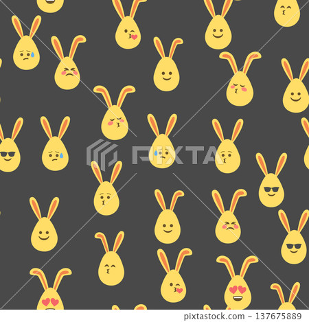 A seamless pattern with Easter eggs with emoticons and bunny ears. A vibrant seamless background for Easter designs. A seamless pattern with Easter eggs with emoticons and bunny ears. A vibrant seamless background for Easter designs. 137675889
