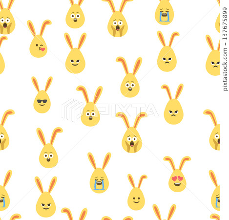 A seamless pattern with Easter eggs with emoticons and bunny ears. A vibrant seamless background for Easter designs. A seamless pattern with Easter eggs with emoticons and bunny ears. A vibrant seamless background for Easter designs. 137675899