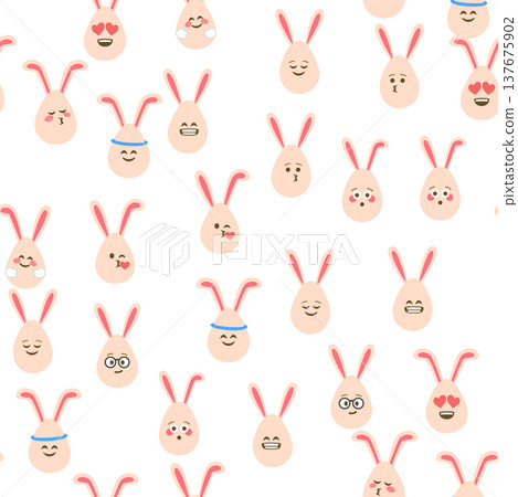 A seamless pattern with Easter eggs with emoticons and bunny ears. A vibrant seamless background for Easter designs. A seamless pattern with Easter eggs with emoticons and bunny ears. A vibrant seamless background for Easter designs. 137675902