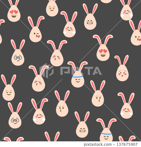 A seamless pattern with Easter eggs with emoticons and bunny ears. A vibrant seamless background for Easter designs. 137675907