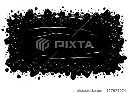 Dark slate frame with irregular coal chunks and textured surface for copy space Dark slate frame with irregular coal chunks and textured surface for copy space 137675974
