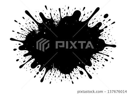 Black ink splash splatter abstract background with white dots and stars graphic Black ink splash splatter abstract background with white dots and stars graphic 137676014