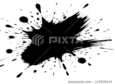 Black ink splash paint blot with splatter and drips isolated on white background modern Black ink splash paint blot with splatter and drips isolated on white background modern 137676015