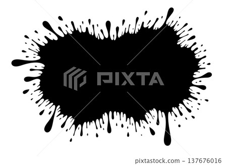 Black ink splash isolated on white background, abstract stain shape with grunge messy texture 137676016