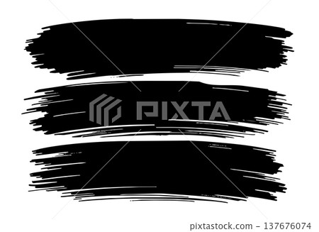 Artistic black paint brush strokes collection is hand drawn on white background with dry texture 137676074